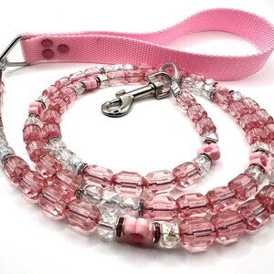 Bougie Pink Rhinestone Beaded Dog Leash - Handmade